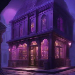 A fantasy shop with a deep purple facade, exuding a mysterious aura