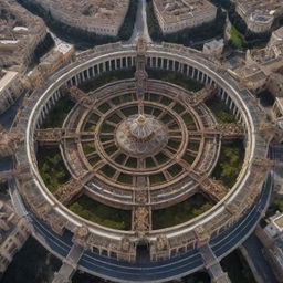 A concept of Vatican City cloaked in a steampunk theme, presenting St. Peter's Square merged with cogs and gears, the historic architecture infused with intricate bronze mechanisms, and the Vatican gardens enhanced with mechanical marvels.