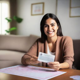 A woman is playing a lottery game