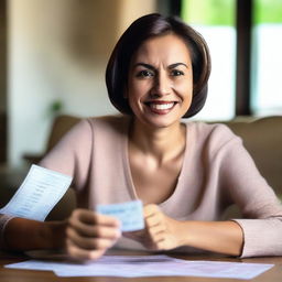 A woman is playing a lottery game