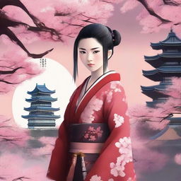 A captivating book cover for a story about a young samurai girl