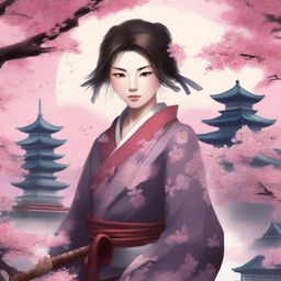 A captivating book cover for a story about a young samurai girl