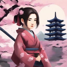 A captivating book cover for a story about a young samurai girl