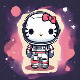 A cute Hello Kitty character wearing an astronaut suit inspired by the Mass Effect video game series