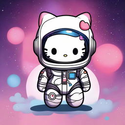 A cute Hello Kitty character wearing an astronaut suit inspired by the Mass Effect video game series