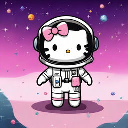 A cute Hello Kitty character wearing an astronaut suit inspired by the Mass Effect video game series