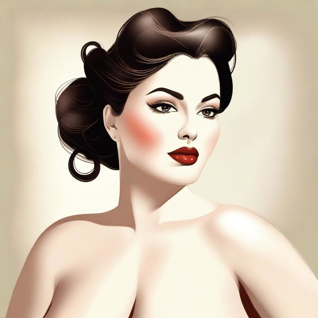 A depiction of a fair-skinned, voluptuous woman