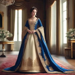 A noble lady with a regal appearance and a well-proportioned figure, dressed in elegant royal attire