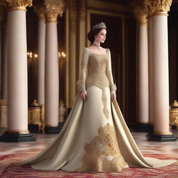 A noble lady with a regal appearance and a well-proportioned figure, dressed in elegant royal attire