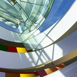 A dazzling glass staircase, catching and reflecting sunlight, creating a spectacle of multi-hued refractions.