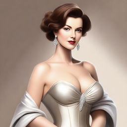 A woman with a full bust, depicted tastefully and respectfully