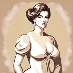 A woman with a large bust, depicted in a tasteful and respectful manner