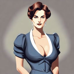 A woman with a large bust, depicted in a tasteful and respectful manner