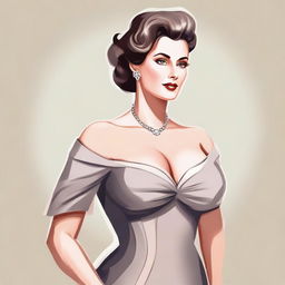 A woman with a large bust, depicted in a tasteful and respectful manner