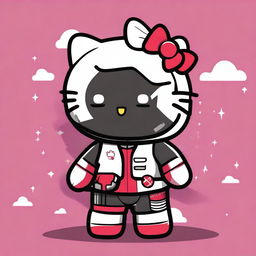 A cute Hello Kitty character wearing an N7 suit inspired by the Mass Effect video game series