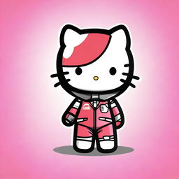 A cute Hello Kitty character wearing an N7 suit inspired by the Mass Effect video game series