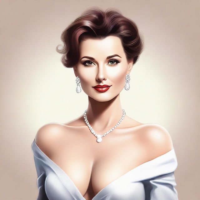 A woman with a D-cup bust, depicted in a tasteful and respectful manner