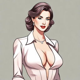 A woman with a G-cup bust, depicted in a tasteful and respectful manner