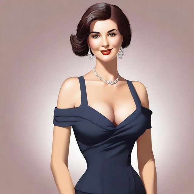 A woman with a G-cup bust, depicted in a tasteful and respectful manner