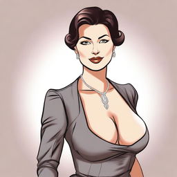 A woman with a G-cup bust, depicted in a tasteful and respectful manner