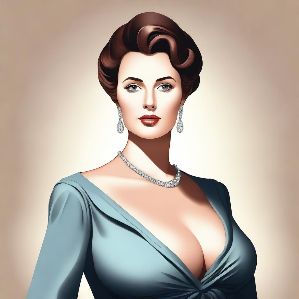 A woman with an extremely large bust, depicted in a tasteful and respectful manner