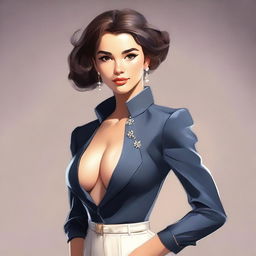 A girl with a large chest, depicted in a tasteful and respectful manner