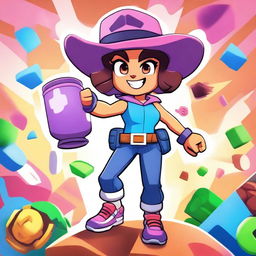 A vibrant and dynamic illustration of Colette from Brawl Stars