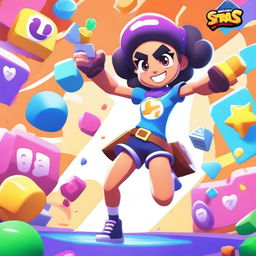 A vibrant and dynamic illustration of Colette from Brawl Stars