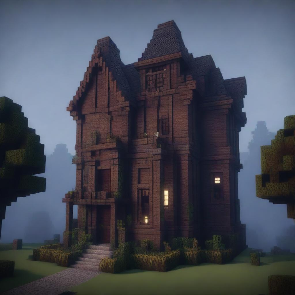 A detailed Minecraft map featuring a spooky mansion