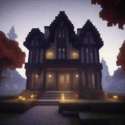 A detailed Minecraft map featuring a spooky mansion