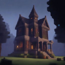 A detailed Minecraft map featuring a spooky mansion