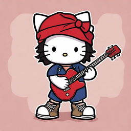 An original Hello Kitty character dressed as Eddie Vedder, complete with his classic guitar and shoes