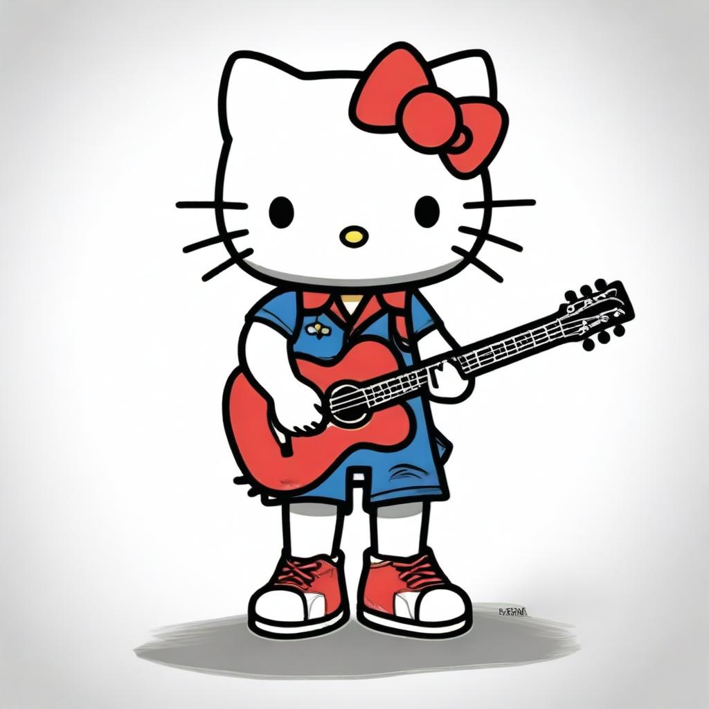 An original Hello Kitty character dressed as Eddie Vedder, complete with his classic guitar and shoes