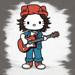 An original Hello Kitty character dressed as Eddie Vedder, complete with his classic guitar and shoes