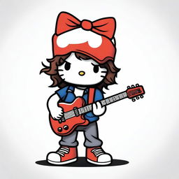 An original Hello Kitty character dressed as Eddie Vedder, complete with his classic guitar and shoes