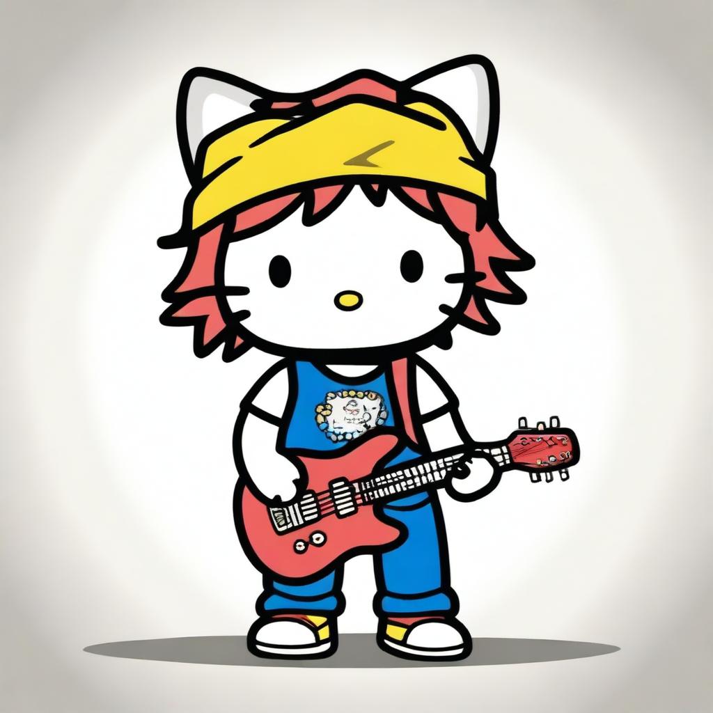 An original Hello Kitty character dressed as Eddie Vedder, complete with his classic guitar and shoes