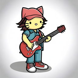 An original Hello Kitty character dressed as Eddie Vedder, complete with his classic guitar and shoes