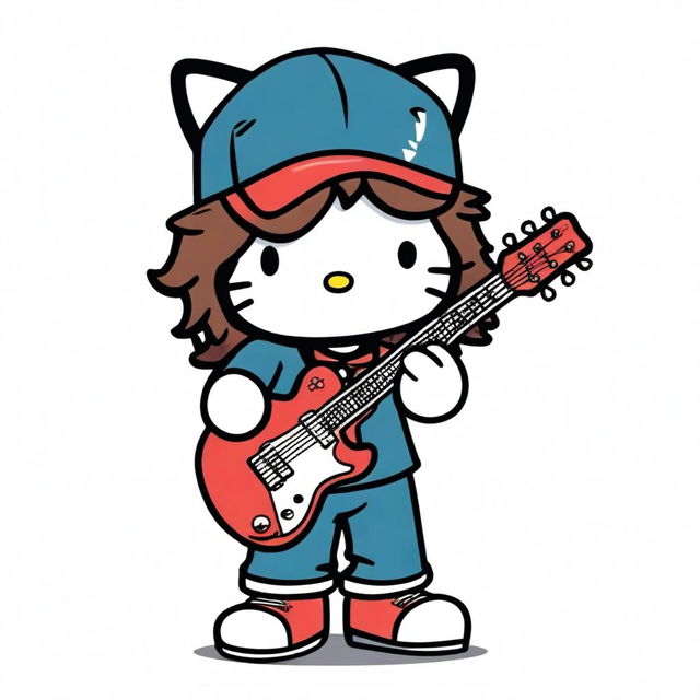 An original Hello Kitty character dressed as Eddie Vedder, complete with his classic guitar and shoes