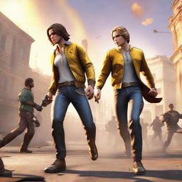 A dynamic and action-packed scene from the game Free Fire, featuring characters in intense combat, with vibrant and detailed backgrounds, showcasing the thrilling atmosphere of the game