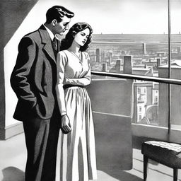 A scene from the viewpoint of a male onlooker watching a young woman with her new lover