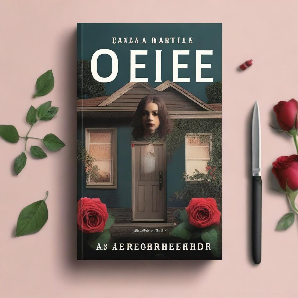 A book cover for a crime novel featuring a young woman moving into a house in a wealthy neighborhood