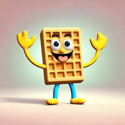 Create a fun and quirky character that is a waffle with arms and legs