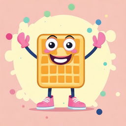 Create a fun and quirky character that is a waffle with arms and legs