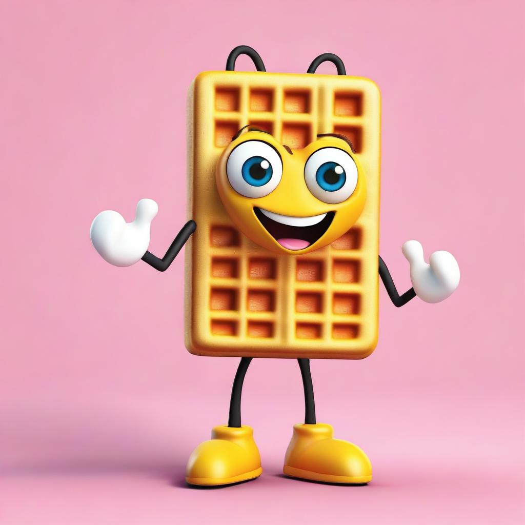 Create a fun and quirky character that is a waffle with arms and legs