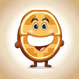 Create a vector image of a cute waffle character with a cheerful expression