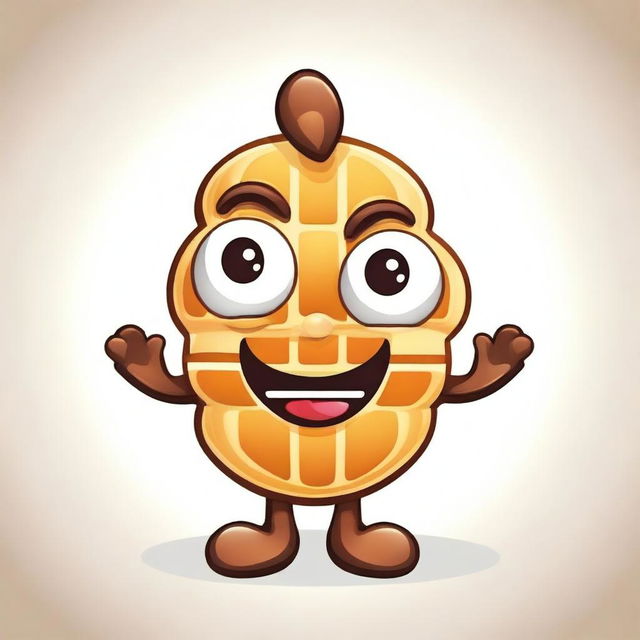 Create a vector image of a cute waffle character with a cheerful expression