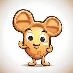 Create a vector image of a cute waffle character with a cheerful expression