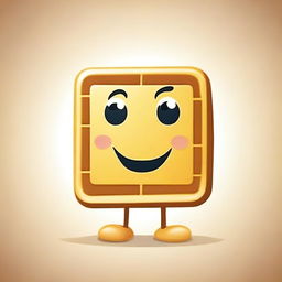 A cute, square waffle character with a smiling face, arms, and legs