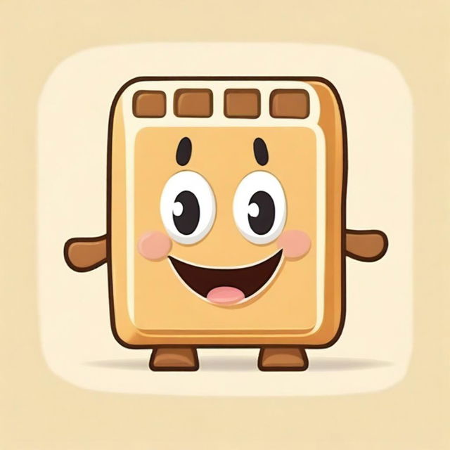 A cute, square waffle character with a smiling face, arms, and legs