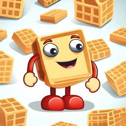 Create a vector image of a square waffle character with boxes in it, set against a white background